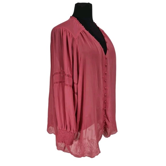 TORRID Women Mauve Laser Cut Floral Sheer Blouse Plus Size 6X Balloon SLV 247P - Picture 2 of 7